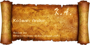 Kolman Andor névjegykártya